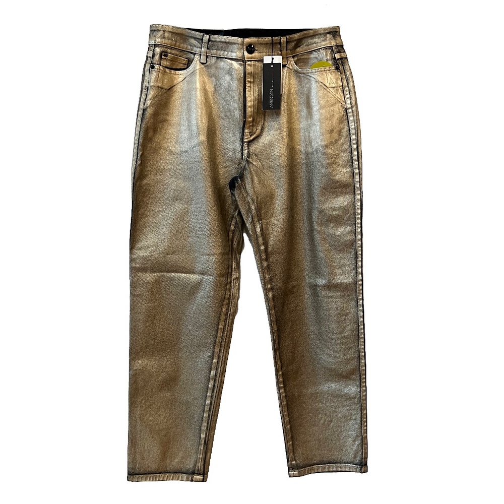 Marc Cain Gold Foil Print Metallic Jeans Size 5N / NWT